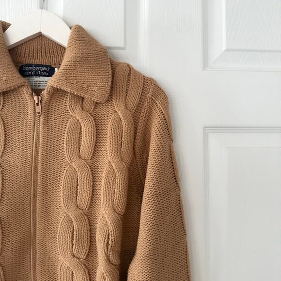 Bambergers Men Vintage Camel Cable Knit Full Zip Collared Cardigan Small NWT New - Picture 3 of 9